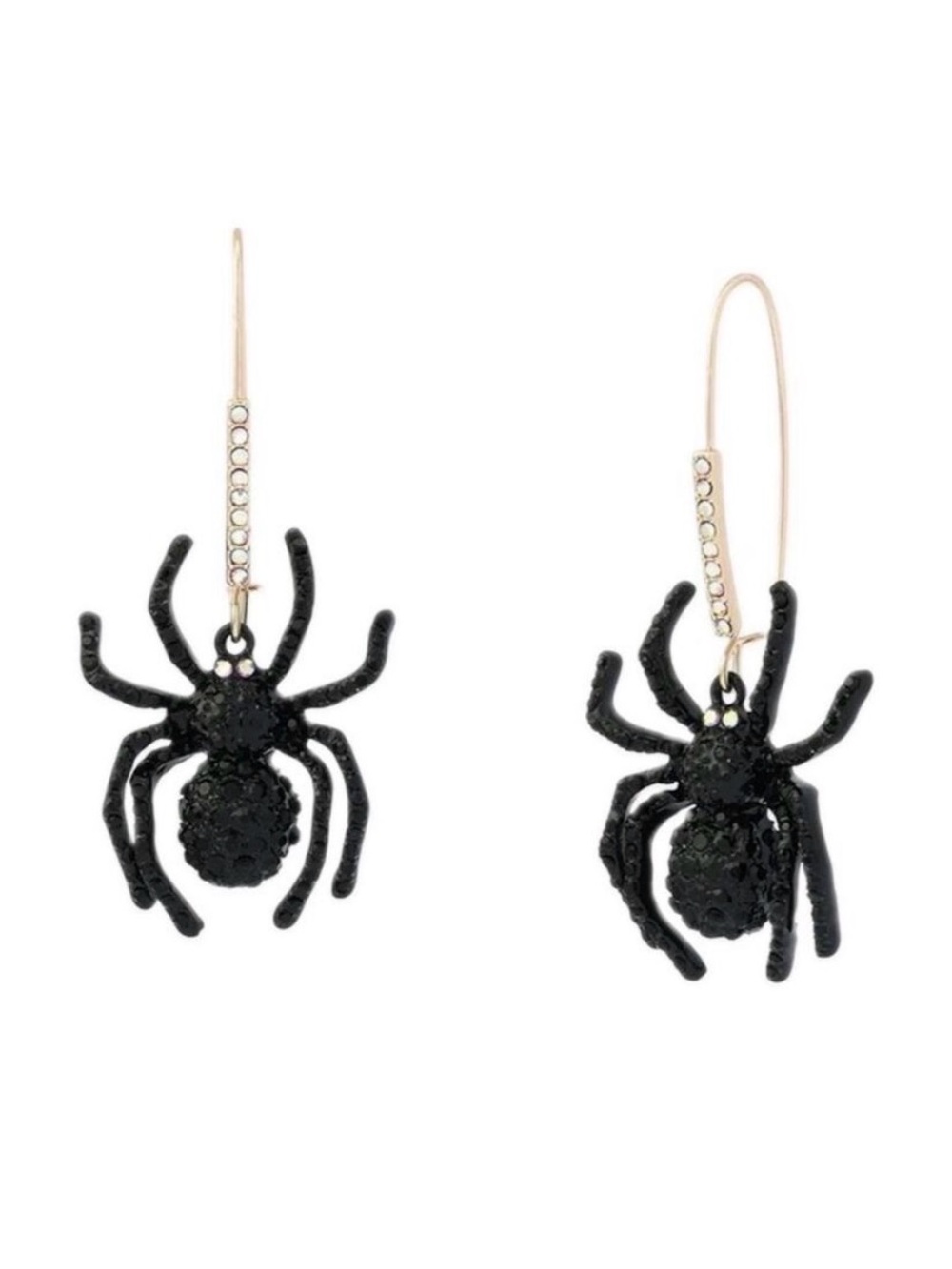 Betsey Johnson Black Spider Drop Earrings with Crystal Hooks